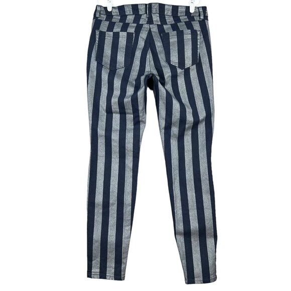 Forever 21 Women's Striped Pants Plus Size 14 Skinny Mid Rise Stretch Grey/Navy - Picture 2 of 11